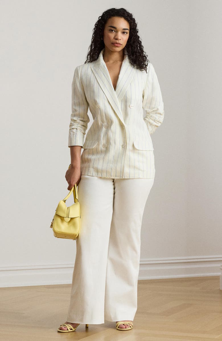 Lauren Ralph Lauren Stripe Double Breasted Linen Blazer, Alternate, color, White/ Blue Multi