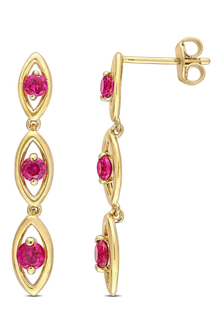 18K Yellow Gold Plated Created Ruby Drop Earrings, Main, color, RED