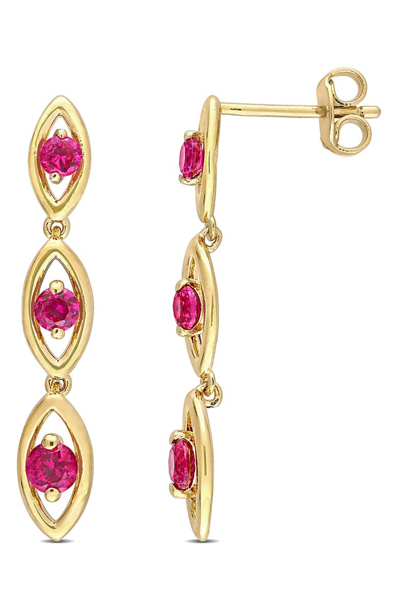 DELMAR 18K Yellow Gold Plated Created Ruby Drop Earrings, Main, color, Red