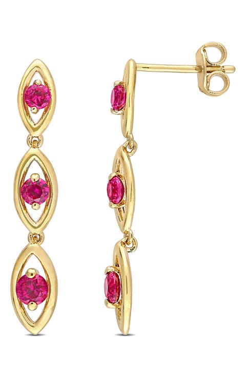 18K Yellow Gold Plated Created Ruby Drop Earrings