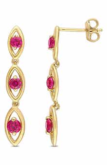 DELMAR 18K Yellow Gold Plated Created Ruby Drop Earrings