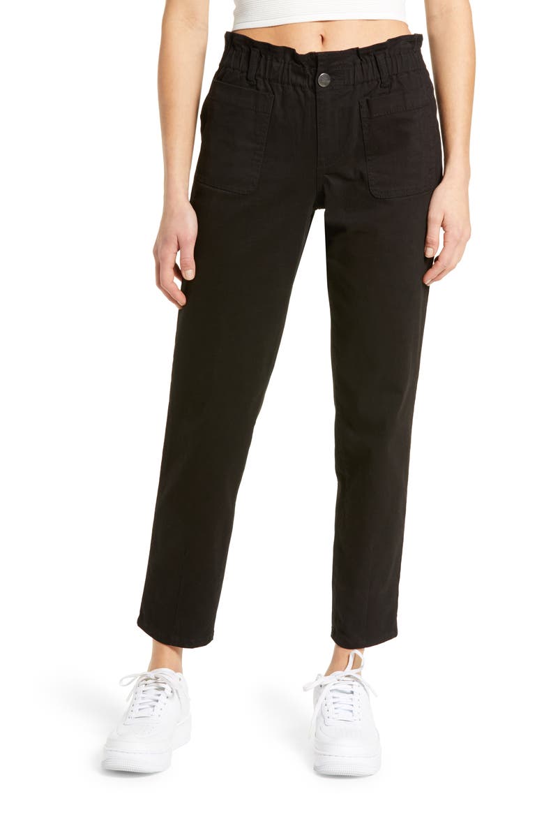 Paperbag Waist Twill Ankle Pants, Main, color, BLACK