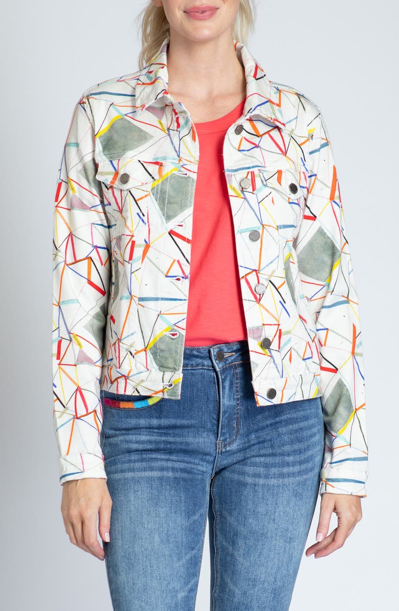 APNY Line Print Denim Jacket, Main, color, 