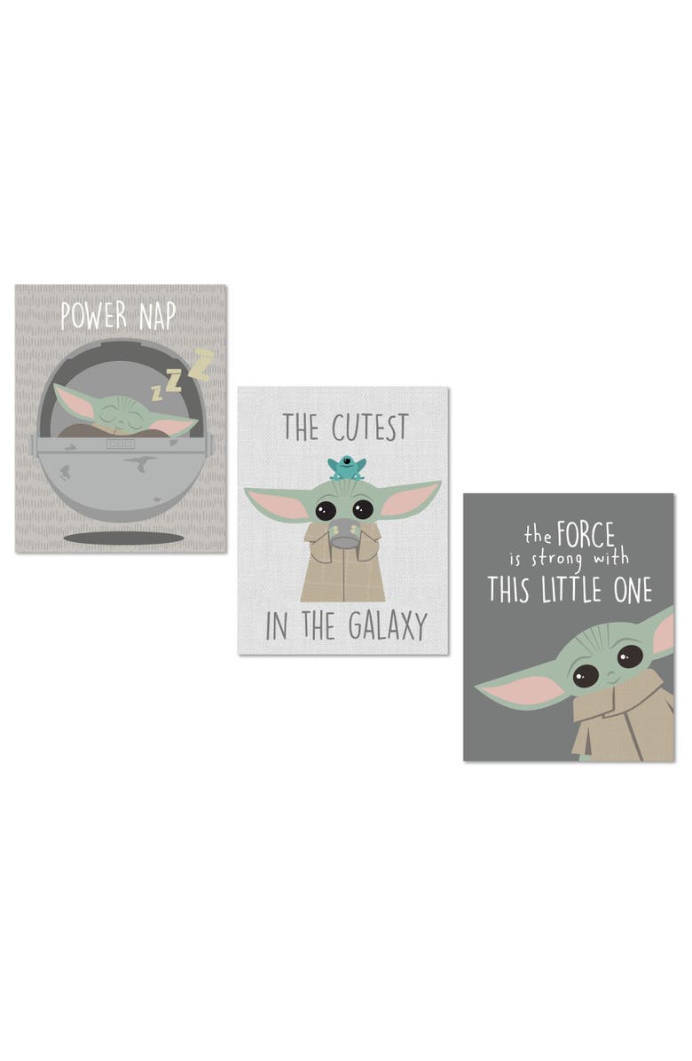 Lambs & Ivy Star Wars The Child/Baby Yoda Unframed Nursery Wall Art Decor 3pc, Main, color, Gray