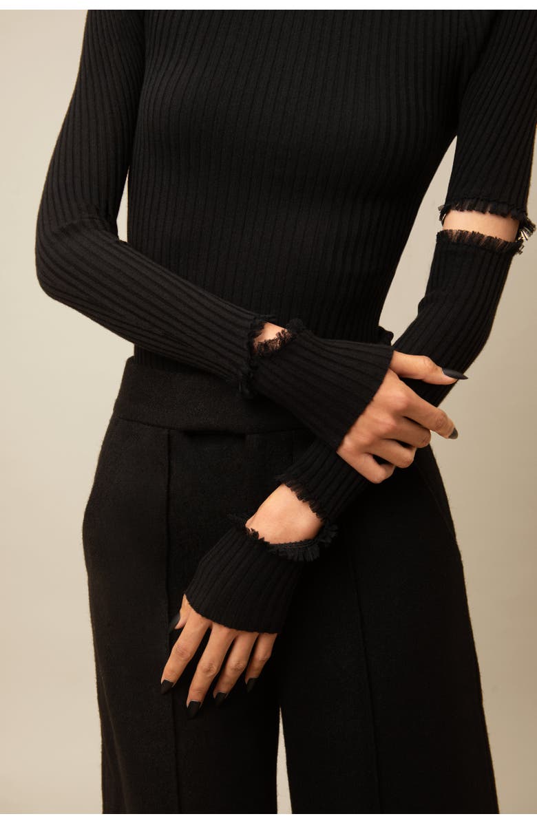 Contessa Mills Salem Sleek Fitted Lightweight Knit Sweater, Alternate, color, Black