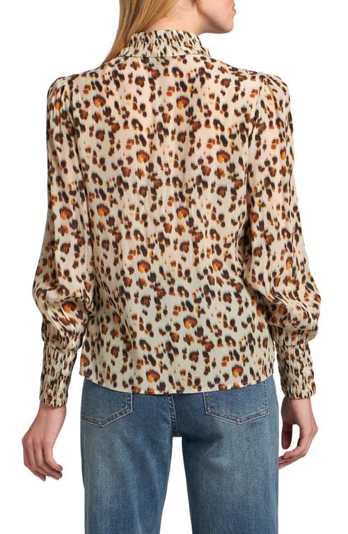 Apny Puff Shoulder Button Front Top In Brown