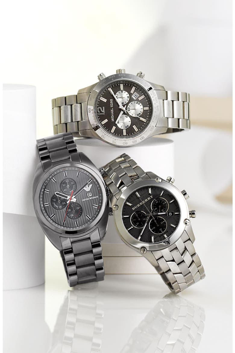 Michael Kors 'Large Layton' Chronograph Watch, Alternate, color, SILVER