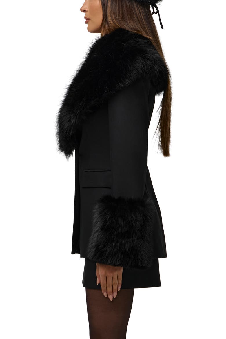 Faux Fur Trim Blazer, Alternate, color, BLACK