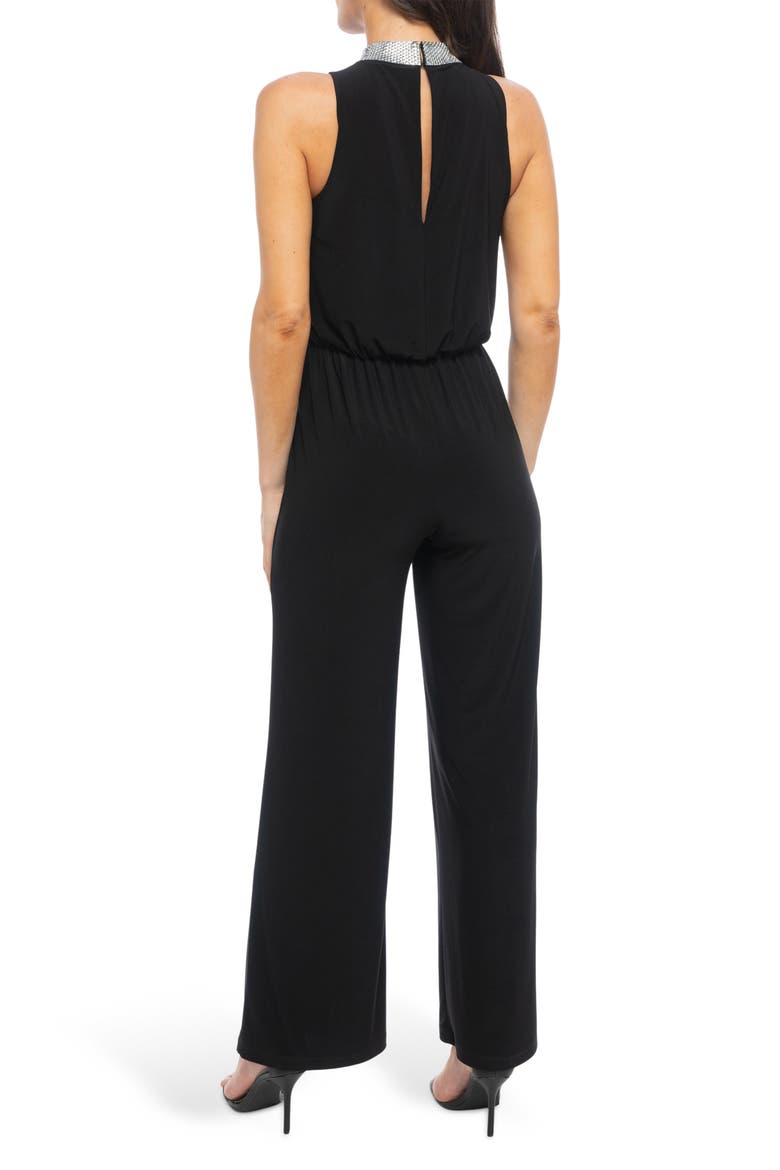 Rhinestone Halter Neck Jersey Jumpsuit, Alternate, color, BLACK