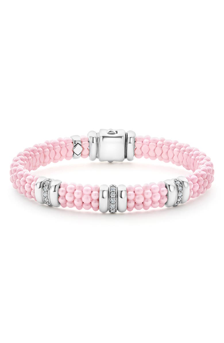 LAGOS Pink Caviar Bead Diamond Station Bracelet, Main, color, Pink
