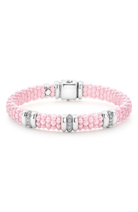 Pink Caviar Bead Diamond Station Bracelet (Nordstrom Exclusive)