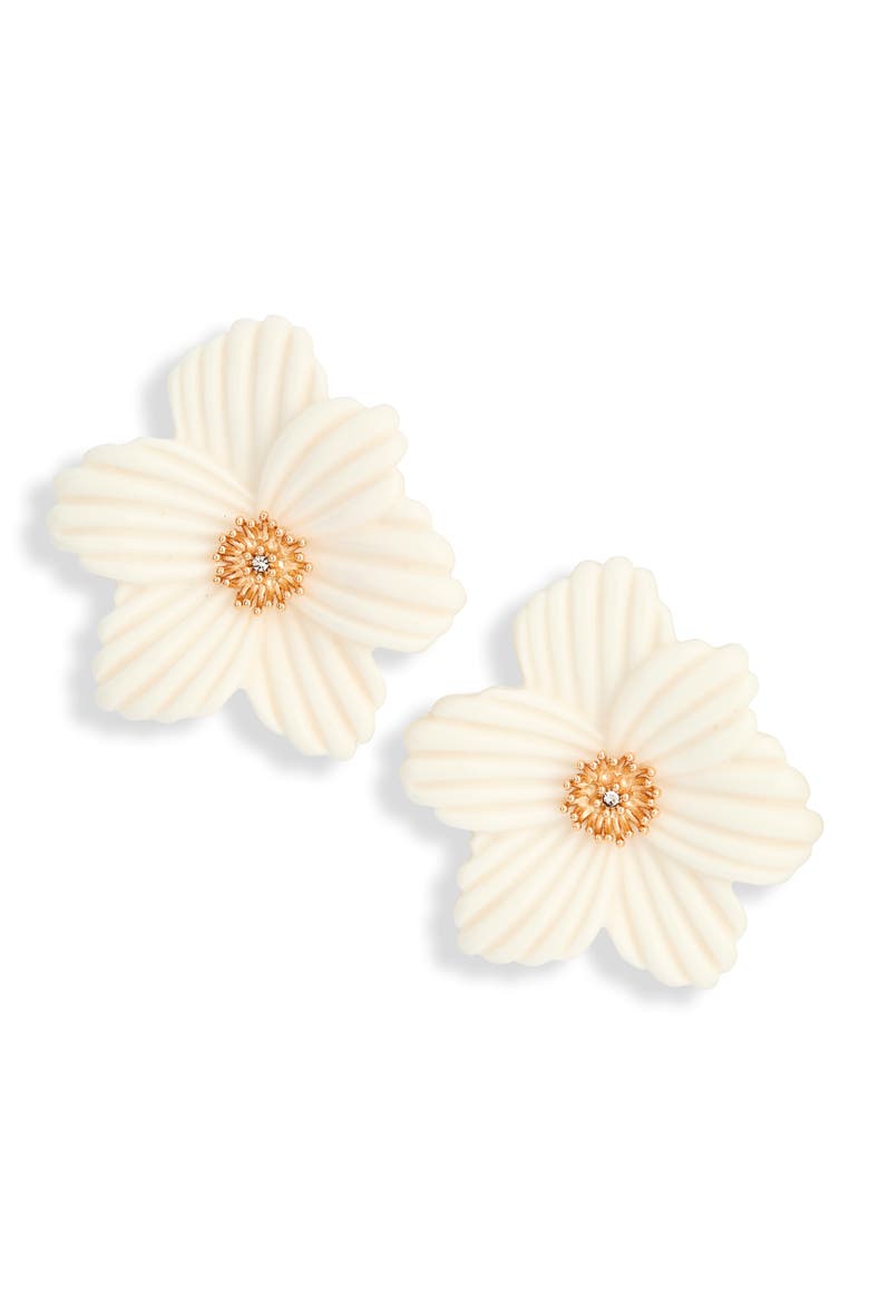 Resin Flower Stud Earrings, Main, color, IVORY- GOLD