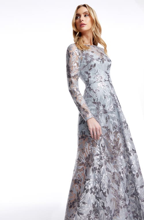 DRESS THE POPULATION DRESS THE POPULATION AVA SEQUIN FLORAL LONG SLEEVE A-LINE GOWN