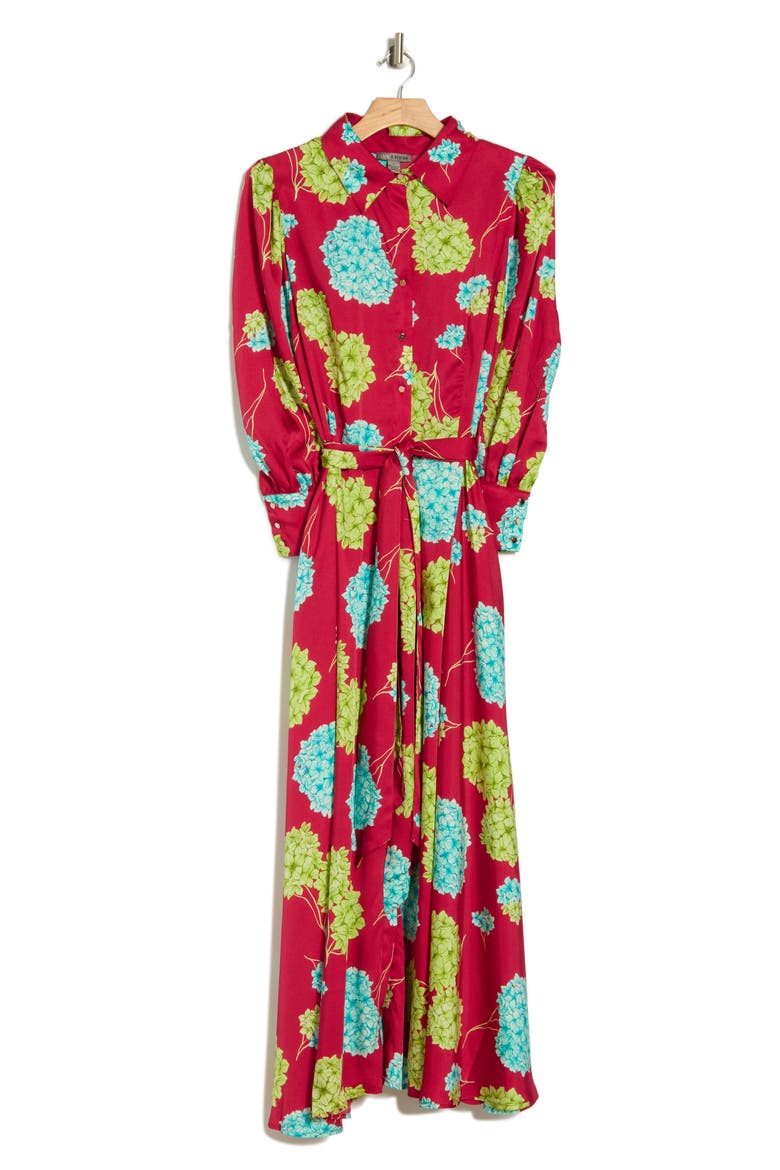 Haiti Long Sleeve Maxi Shirtdress, Alternate, color, TOSSED HYDRANGEA