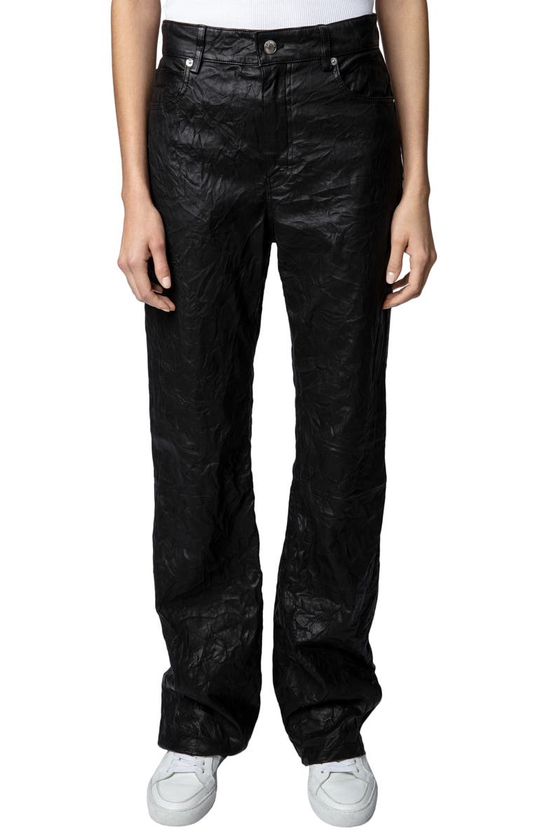 Zadig & Voltaire Evy Crushed Lambskin Leather Pants, Main, color, 