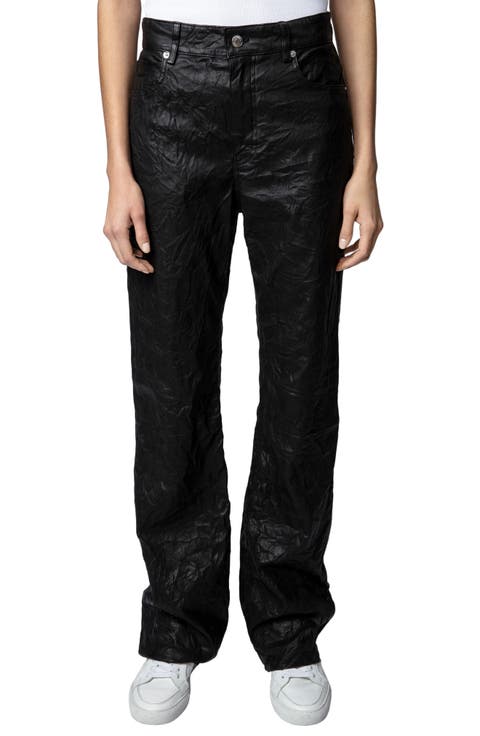 Evy Crushed Lambskin Leather Pants