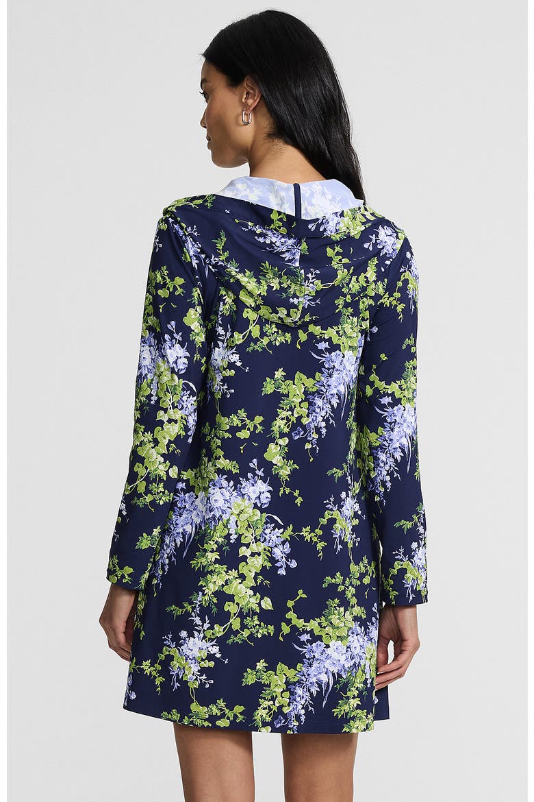 SunShade UPF 50 Hooded Mini Swim Swim Cover-Up Dress, Alternate, color, Navy/White Blooms