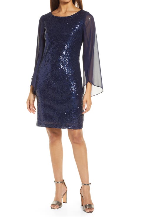 Long Sleeve Sequin Sheath Dress