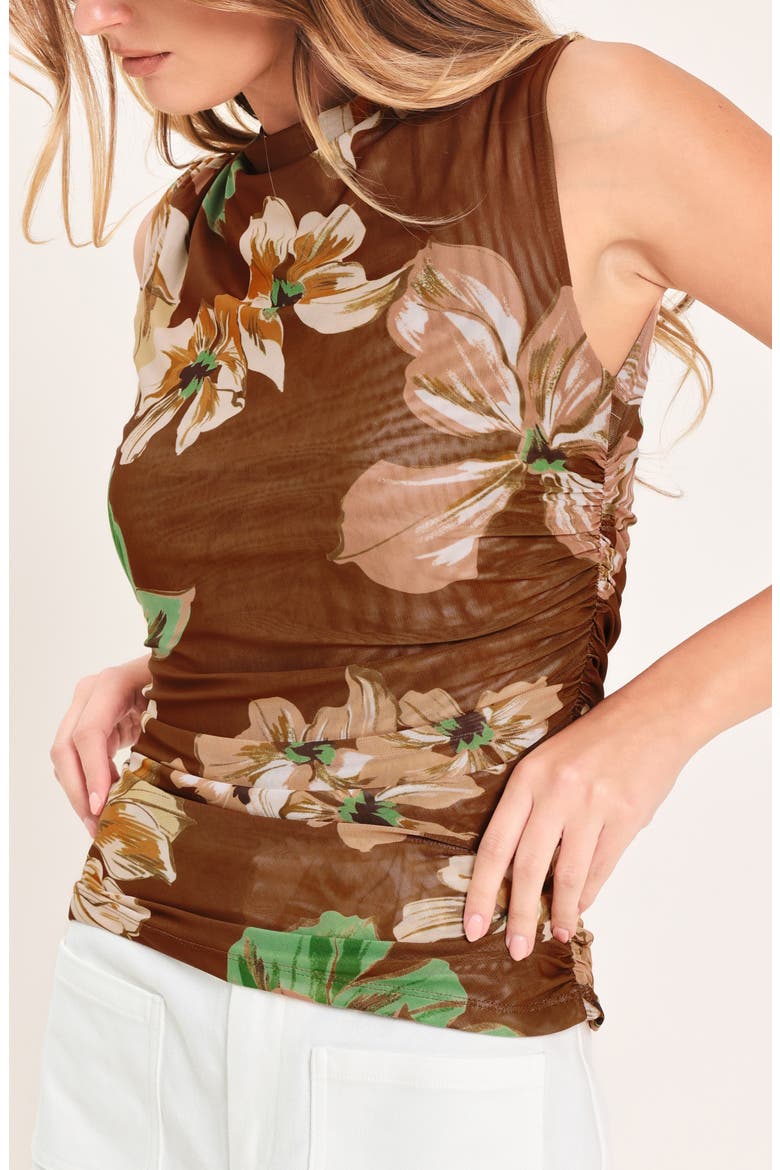 Floral Mesh Sleeveless Top, Alternate, color, BROWN