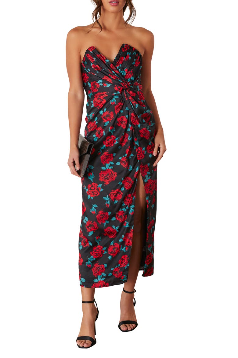 Lovestruck Floral Strapless Dress, Main, color, BLACK MULTI