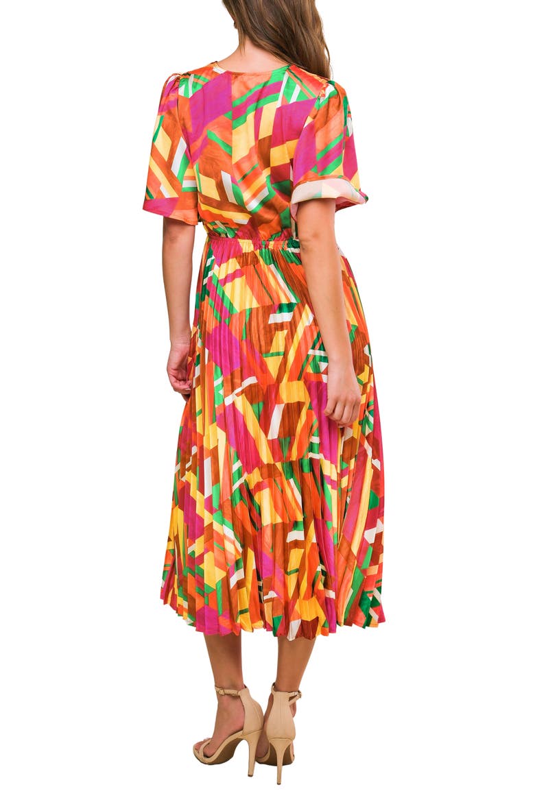 Print Midi Dress, Alternate, color, BROWN/ FUCHSIA/ GREEN