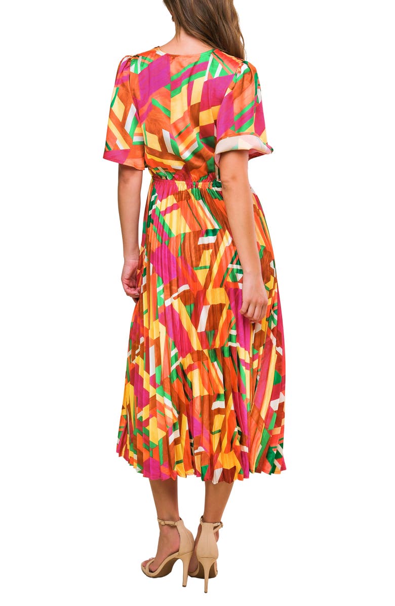 FLYING TOMATO Print Midi Dress, Alternate, color, Brown/ Fuchsia/ Green