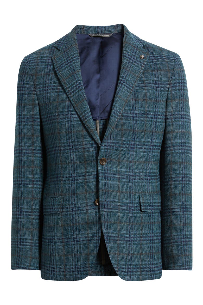 Midland Contemporary Fit Teal Plaid Wool Sport Coat, Alternate, color, TEAL