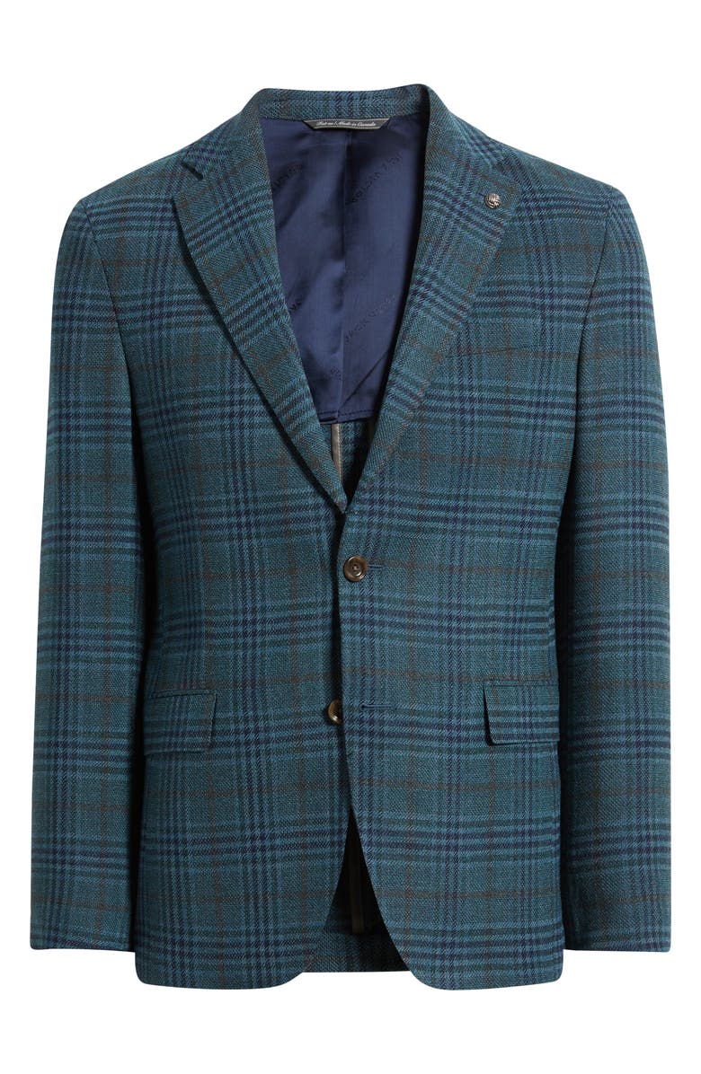 Jack Victor Midland Contemporary Fit Teal Plaid Wool Sport Coat, Alternate, color, Teal