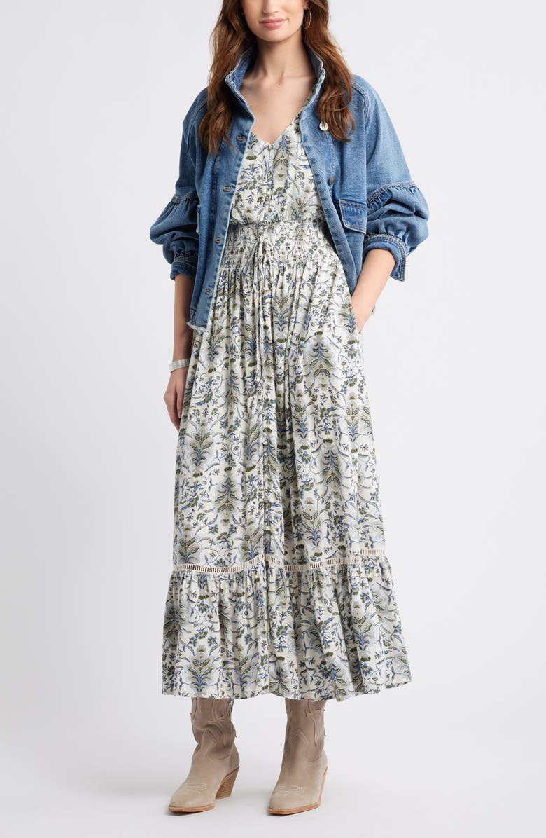 Treasure & Bond Print Smocked Waist Ruffle Hem Maxi Dress, Alternate, color, Ivory Shell Willow Floral