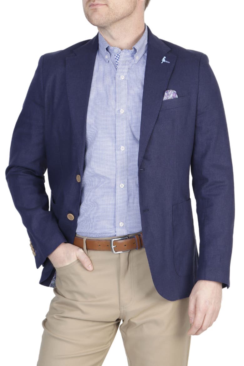 Solid Notch Lapel Linen Blend Sport Coat, Main, color, NAVY