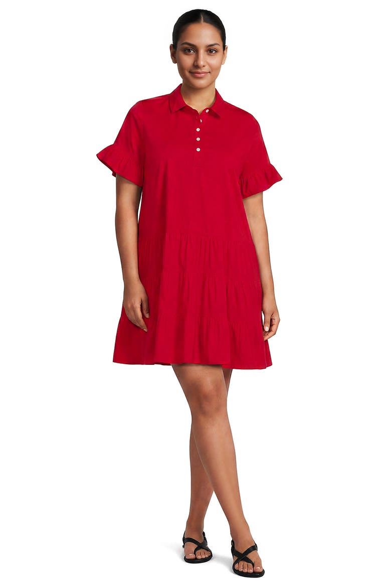 Plus Size Poplin Flutter Sleeve Knee Length Popover Dress, Main, color, Compass Red