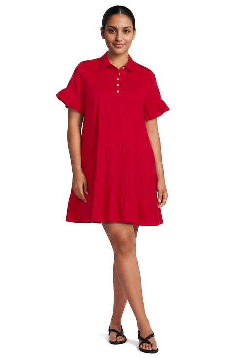 Plus Size Poplin Flutter Sleeve Knee Length Popover Dress