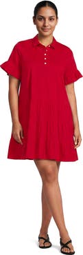 Lands' End Plus Size Poplin Flutter Sleeve Knee Length Popover Dress