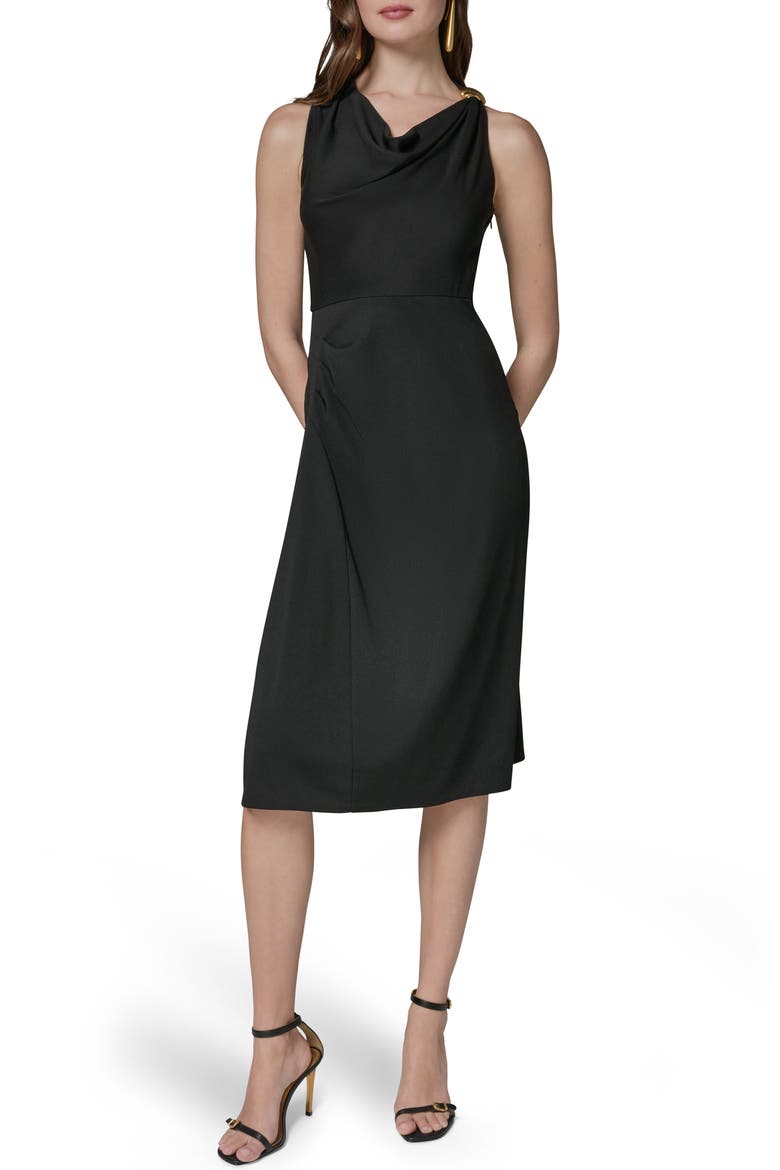 Cowl Neck Satin Midi Dress, Main, color, BLACK