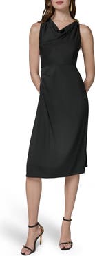 Donna Karan New York Cowl Neck Satin Midi Dress