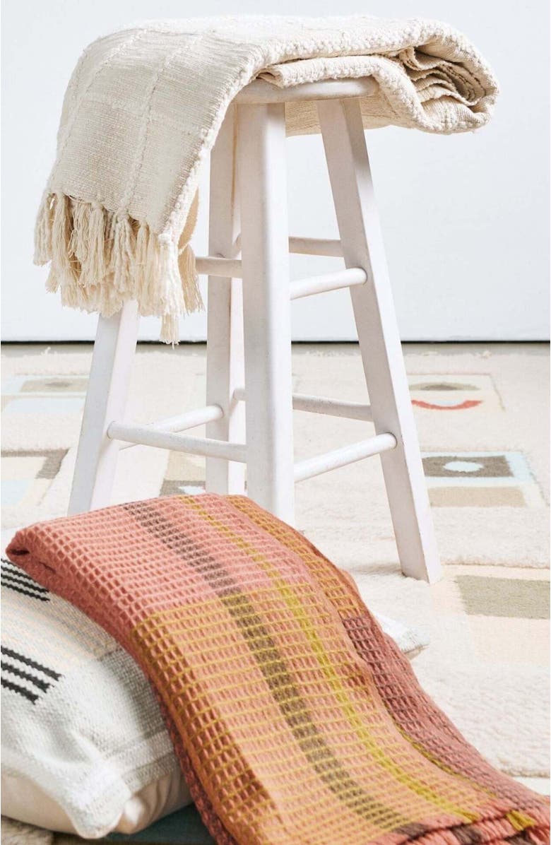 Studio Variously Sea Shell White Textured Checks Handloom Throw, Alternate, color, White