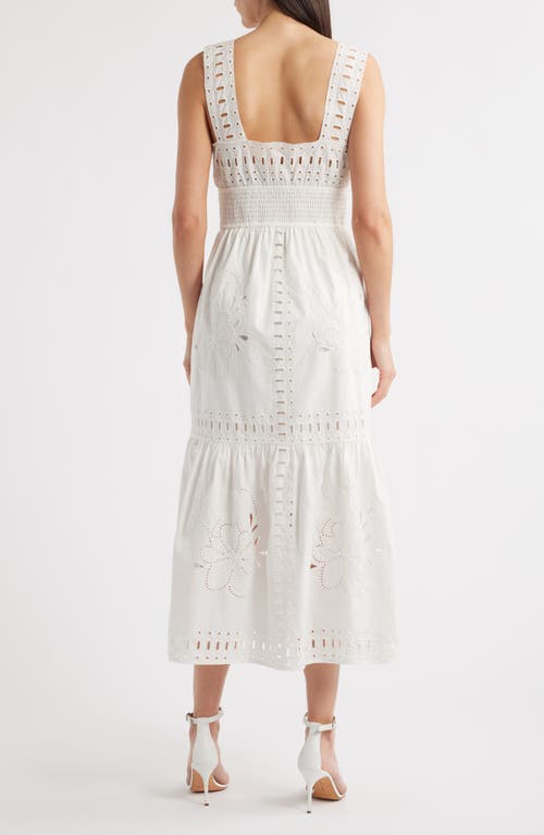 Rails Fawn Eyelet Embroidered Smocked Waist Cotton Sundress In White