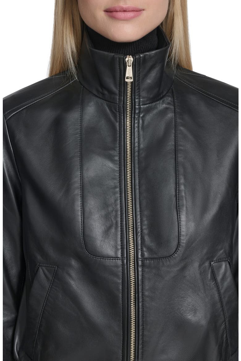 Stand Collar Leather Bomber Jacket, Alternate, color, BLACK