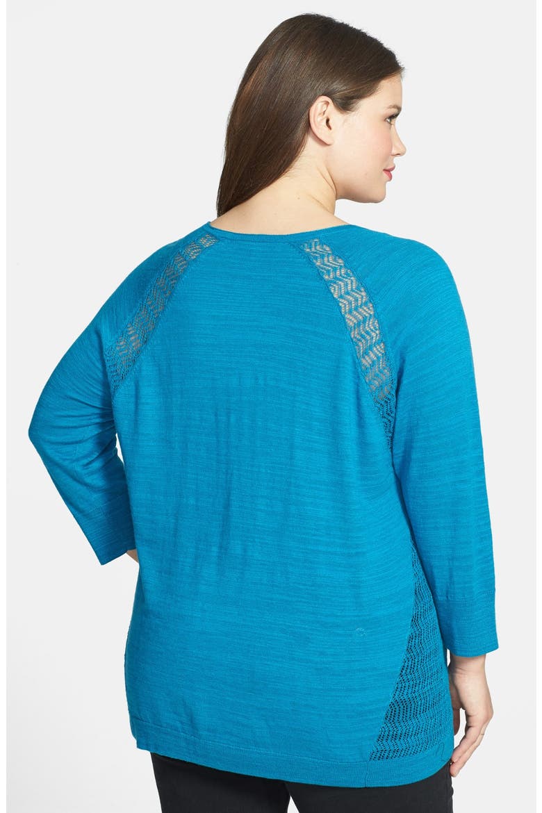 Lace Inset Slub Knit Pullover, Alternate, color, BLUE SEAPORT
