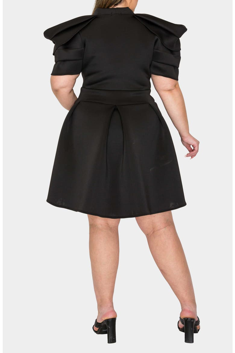 Karina Statement Stretch Neoprene Fit & Flare Dress, Alternate, color, BLACK
