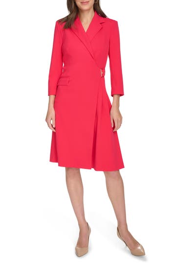 Calvin Klein Buckle Wrap Blazer Dress In Lipstick