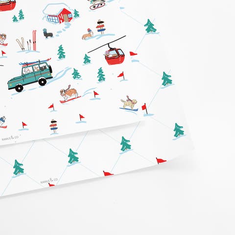 Two-Sided "Ski Dogs" Heavyweight Christmas/Holiday Gift Wrap (Eight Sheets)