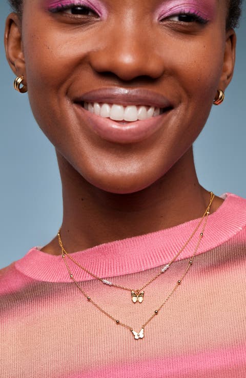 Butterfly & Faux Pearl Necklace