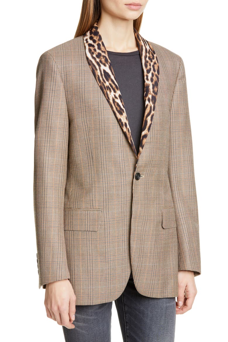 Mixed Print Shawl Collar Jacket, Alternate, color, BROWN GLENPLAID W/ LEOPARD