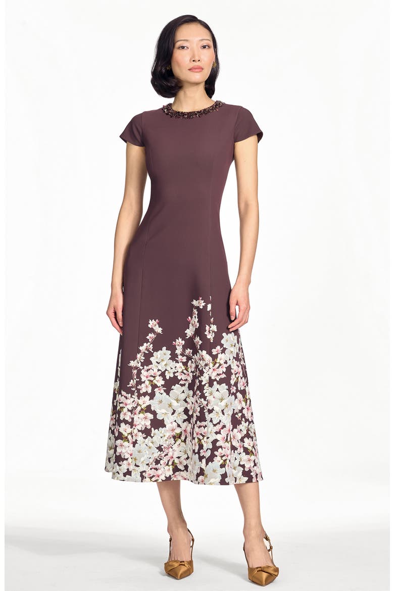 Harper Beaded Midi Dress, Alternate, color, CHOCOLATE COVERED BLOSSOMS