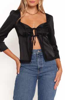 Petal & Pup Cadey Split Front Lace Trim Satin Top