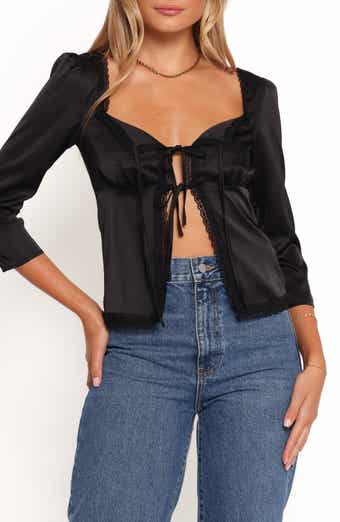 Petal & Pup Cadey Split Front Lace Trim Satin Top