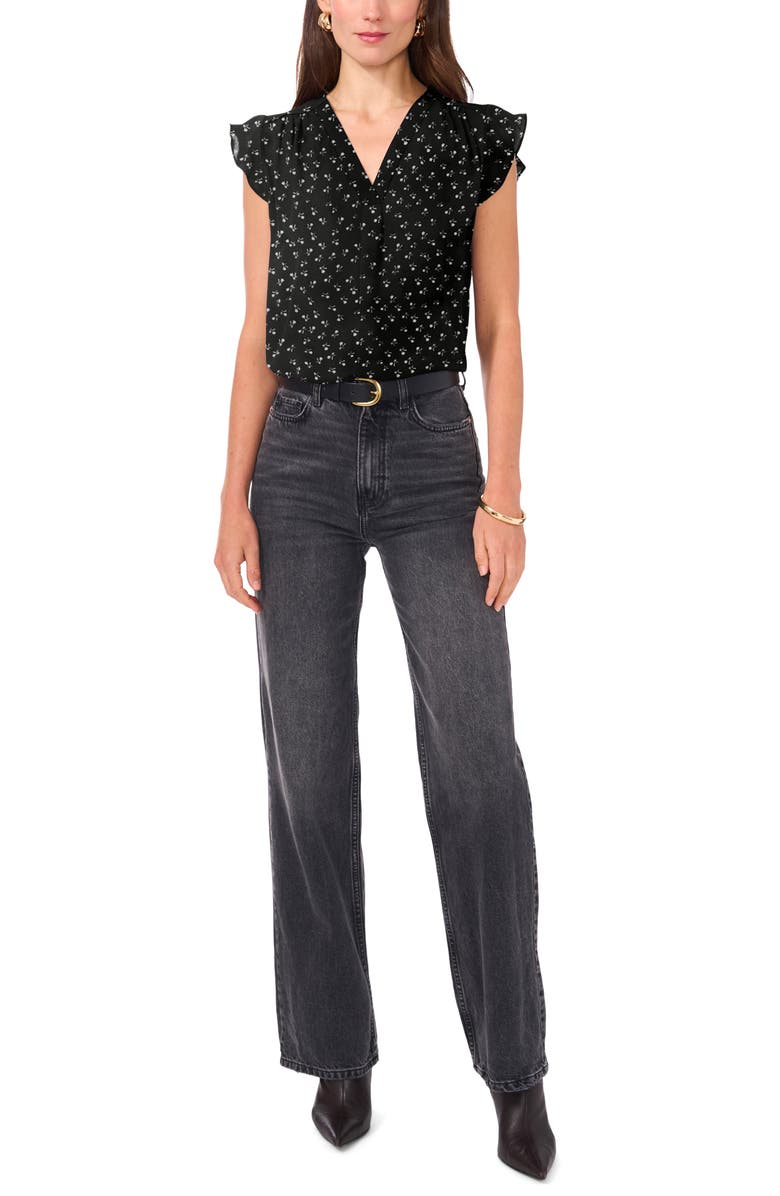 Chaus Flutter Sleeve V-Neck Blouse, Alternate, color, Rich Black