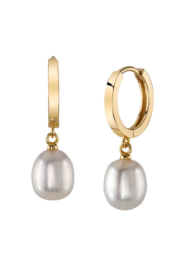 White Freshwater Baroque Huggie Pearl Gianna Earrings, Main, color, Yellow Gold Fill