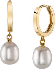 The Pearl Source White Freshwater Baroque Huggie Pearl Gianna Earrings